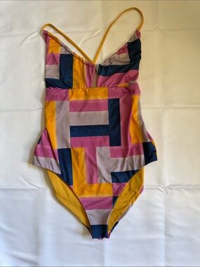 Patagonia Colorblock Geometric One-Piece Swimsuit in Orange, Pink & Navy